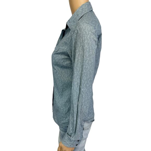 2/$30 J. Crew Ditsy Floral Print Cotton Shirt Blue Button Front Pockets Size XS - Picture 6 of 11